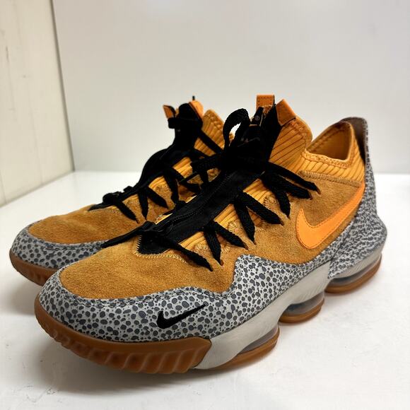 Nike LeBron 16 Low atmos Safari Orange Suede Elephant Print Men's Size 10 - Picture 3 of 12
